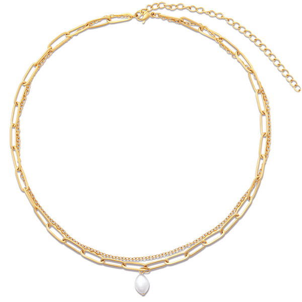 Pin Up Girl Renee Double Chain Pearl Choker Necklace | Gold And Silver