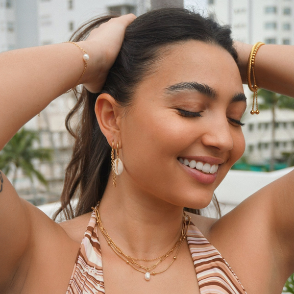 pin up girl Renee Double Chain Pearl Choker Necklace | Gold and Silver