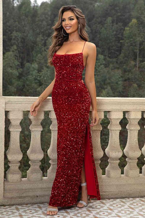 Pin Up Girl Riley Sequin Backless Split Maxi Dress | 4 Colors