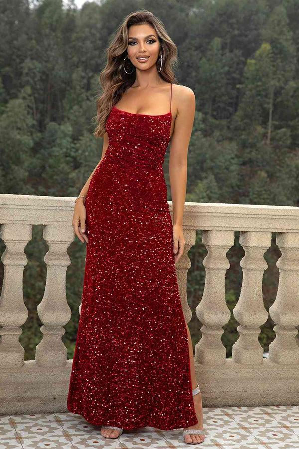 pin up girl Riley Sequin Backless Split Maxi Dress | 4 Colors pin up girl Riley Sequin Backless Split Maxi Dress | 4 Colors