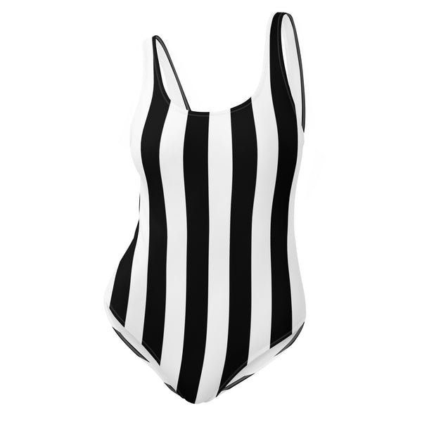 Pin Up Girl Rory Black & White Mark Stripe One-Piece Scoop Back Swimsuit | Pinup Couture Swim