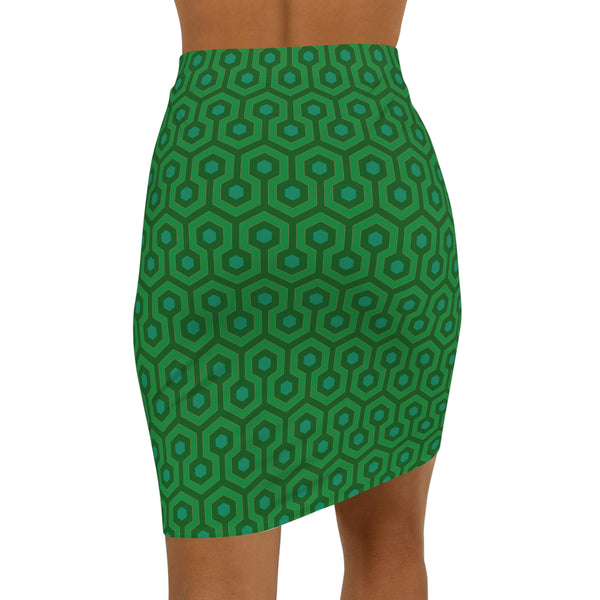 Pin Up Girl Roxy Green Graphic Hexagon 90's Vintage Stretch Fitted Mini Skirt | Pinup Couture