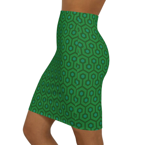 Pin Up Girl Roxy Green Graphic Hexagon 90's Vintage Stretch Fitted Mini Skirt | Pinup Couture