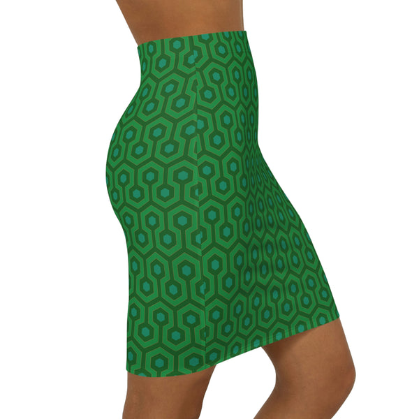 Pin Up Girl Roxy Green Graphic Hexagon 90's Vintage Stretch Fitted Mini Skirt | Pinup Couture