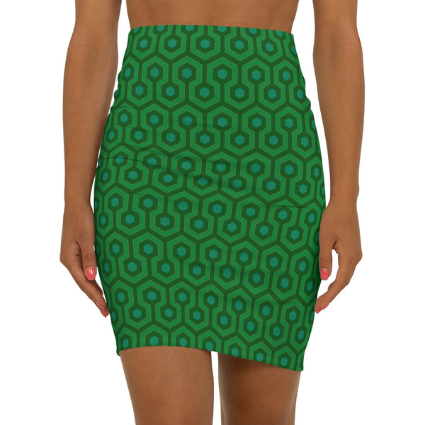 pin up girl Roxy Green Graphic Hexagon 90's Vintage Stretch Fitted Mini Skirt | Pinup Couture
