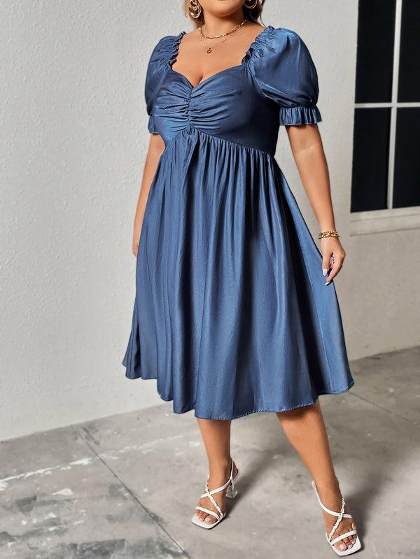 Pin Up Girl Sapphire Stylish Plus Size Sweetheart Neck Summer Dress In Cobalt Blue