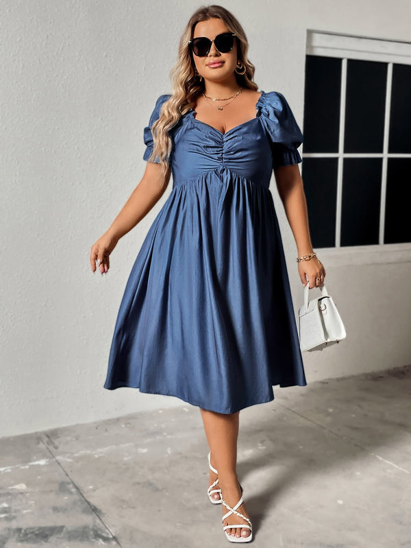 pin up girl Sapphire Stylish Plus Size Sweetheart Neck Summer Dress in Cobalt Blue