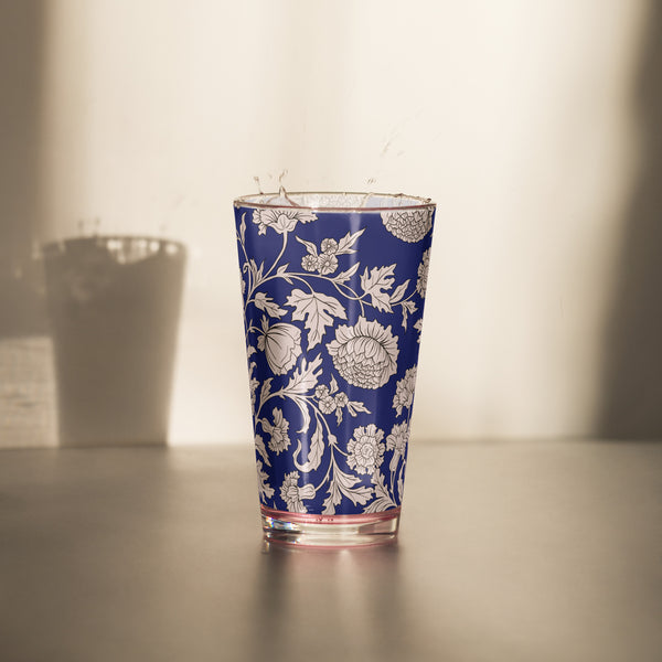 Pin Up Girl Shaker Pint Glass In Blue Capri Floral Print | Pinup Couture