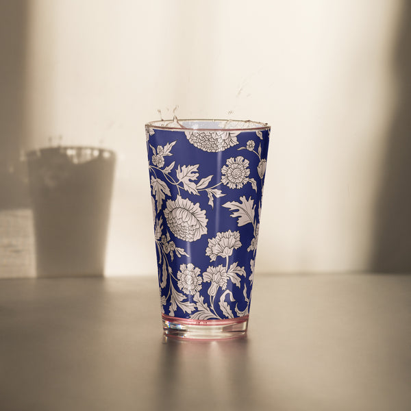 Pin Up Girl Shaker Pint Glass In Blue Capri Floral Print | Pinup Couture