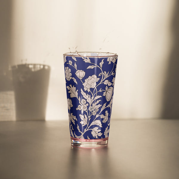 pin up girl Shaker Pint Glass in Blue Capri Floral Print | Pinup Couture pin up girl Shaker Pint Glass in Blue Capri Floral Print | Pinup Couture