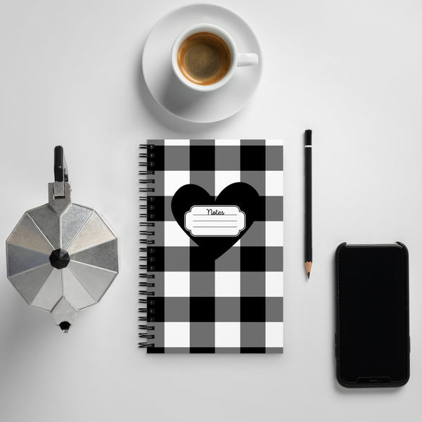 pin up girl She's Write All The Time Black Gingham Heart 8" x 5" Spiral Notebook | Pinup Couture