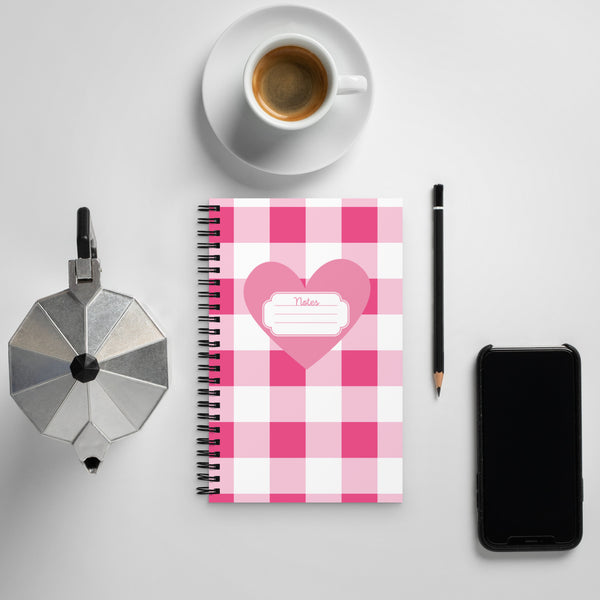 pin up girl She's Write All The Time Pink Gingham Heart 8" x 5" Spiral Notebook | Pinup Couture