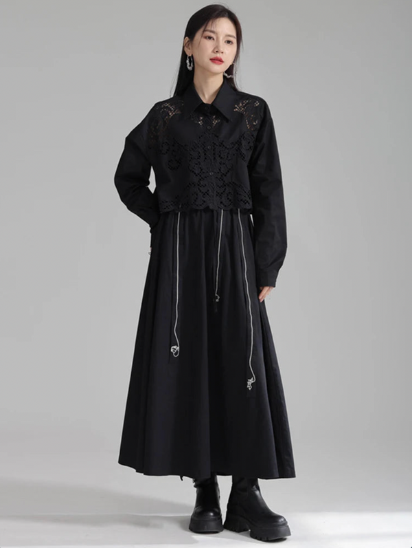 Pin Up Girl Sherrm Doiley Crop Button Up In Black | Marigold Shadows