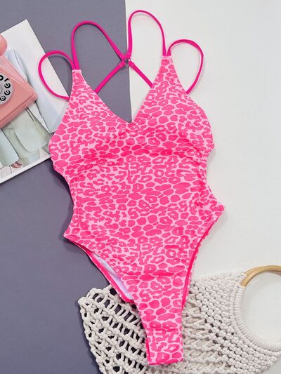Pin Up Girl Snookie Leopard Plunge Spaghetti Strap One-Piece Swimwear | Hot Pink Or Classic Leopard