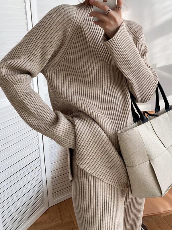 pin up girl Sofia Mock Neck Raglan Sleeve Top and Pants Sweater Set | 4 Colors | Poundton