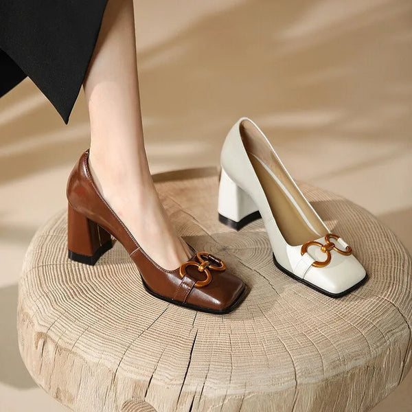 Pin Up Girl Square Chic Block Pumps | 2 Colors | Poundton