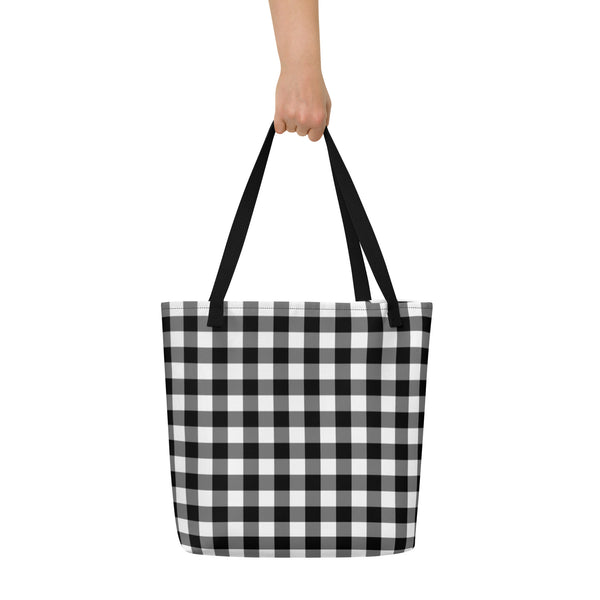 Pin Up Girl Sunny Days Large Shopper Tote Bag In Black Gingham | Pinup Couture