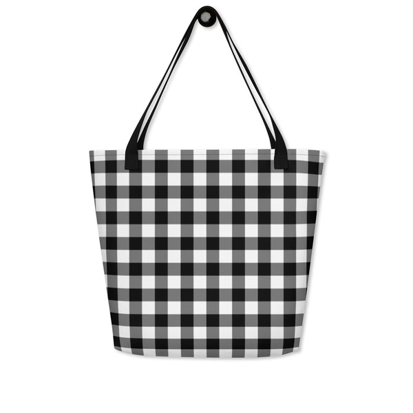 pin up girl Sunny Days Large Shopper Tote Bag in Black Gingham | Pinup Couture