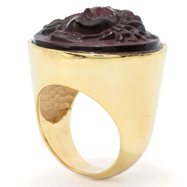 Pin Up Girl Tagliamonte 18K Gold Plated 24x8.5mm Medusa Venetian Glass Cameo Ring