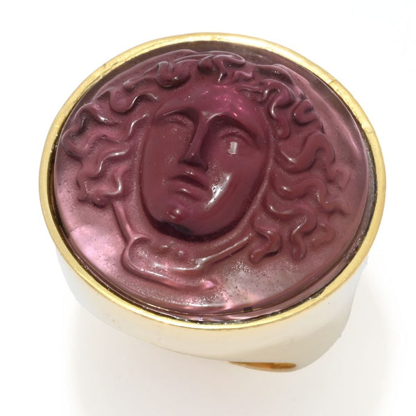Pin Up Girl Tagliamonte 18K Gold Plated 24x8.5mm Medusa Venetian Glass Cameo Ring