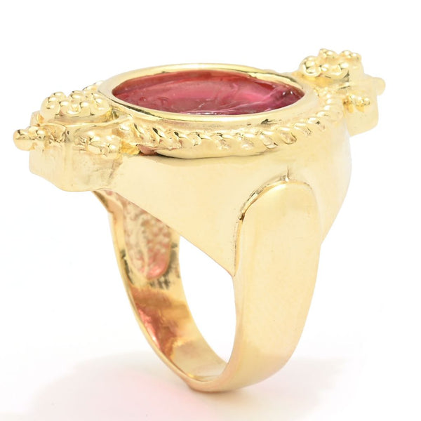 Pin Up Girl Tagliamonte 18K Gold Plated Hercules & Cupid Venetian Glass Cameo Ring