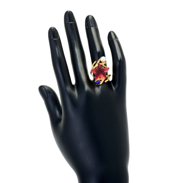 Pin Up Girl Tagliamonte 18K Gold Plated Starfish Cameo Cultured Pearl & Lapis Ring