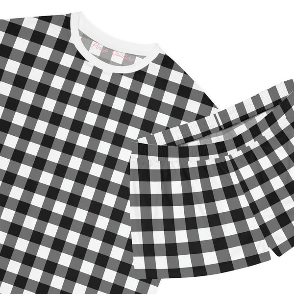 Pin Up Girl TGIF Sleepover PJs In Badass Black Gingham Tee & Pajama Shorts-Set | Pinup Couture Relaxed
