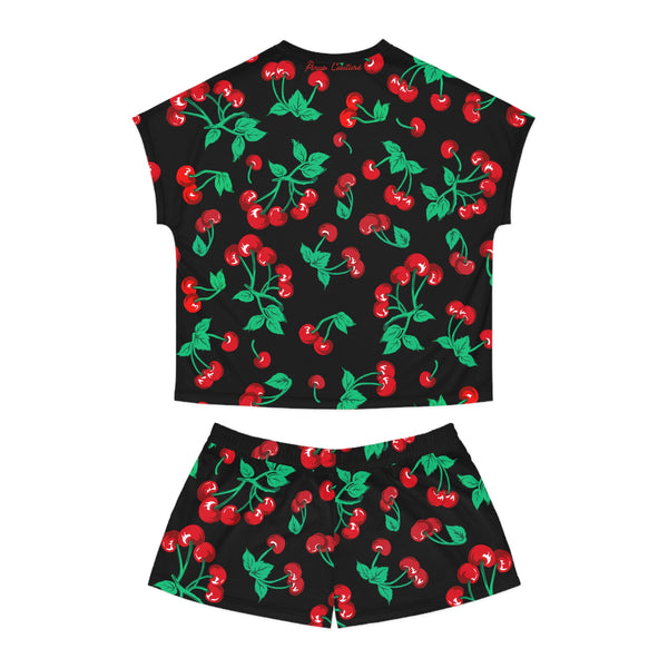 Pin Up Girl TGIF Sleepover PJs In Black Cherry Girl Tee & Pajama Shorts-Set | Pinup Couture Relaxed