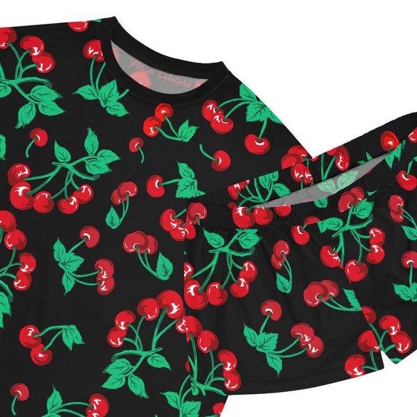 Pin Up Girl TGIF Sleepover PJs In Black Cherry Girl Tee & Pajama Shorts-Set | Pinup Couture Relaxed