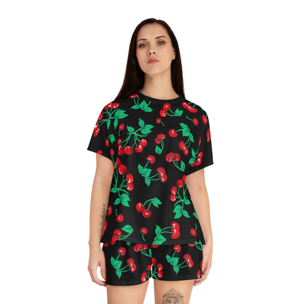 Pin Up Girl TGIF Sleepover PJs In Black Cherry Girl Tee & Pajama Shorts-Set | Pinup Couture Relaxed