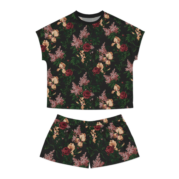 pin up girl TGIF Sleepover PJs in Dark Bella Roses Tee & Pajama Shorts-Set | Pinup Couture Relaxed pin up girl TGIF Sleepover PJs in Dark Bella Roses Tee & Pajama Shorts-Set | Pinup Couture Relaxed