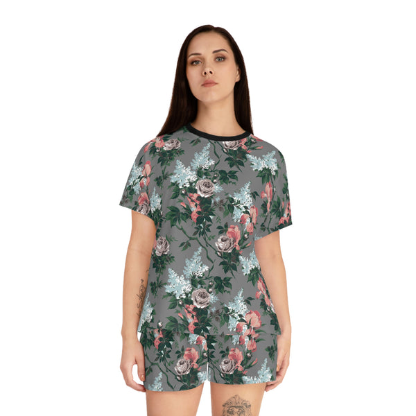 Pin Up Girl TGIF Sleepover PJs In J'adore Bella Roses Tee & Pajama Shorts-Set | Pinup Couture Relaxed