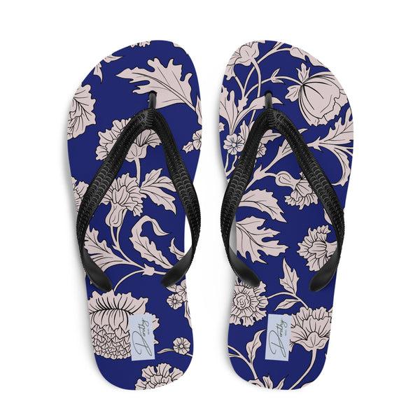 Pin Up Girl Thong Unisex Flip-Flop Sandals In Blue Capri Floral Print | Dorothy Shoes