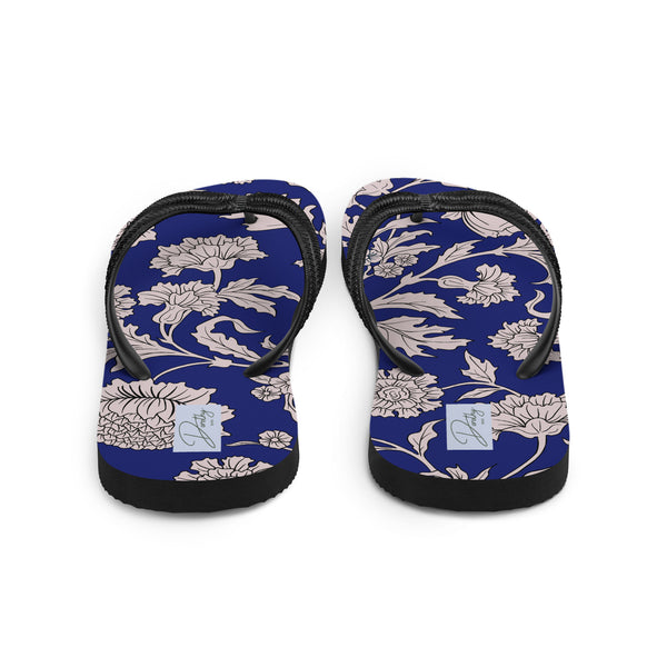 Pin Up Girl Thong Unisex Flip-Flop Sandals In Blue Capri Floral Print | Dorothy Shoes