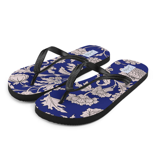 pin up girl Thong Unisex Flip-Flop Sandals in Blue Capri Floral Print | Dorothy Shoes