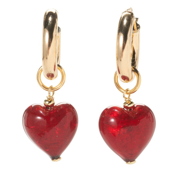 pin up girl Toscana Italiana 18K Gold Plated Murano Glass Charm Huggie Hoop Earrings