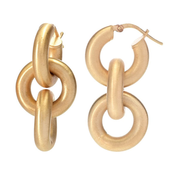 Pin Up Girl Toscana Italiana 18K Gold Plated Setosa Rolo Triple Link Earrings
