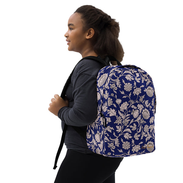 Pin Up Girl Travel School Backpack In Blue Capri Floral Print | Pinup Couture