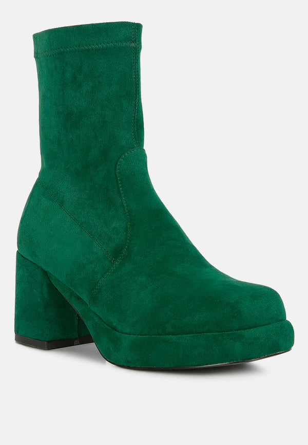 Pin Up Girl Two-Cubes Suede Platform Ankle Boots | Green Or Black | London Rag