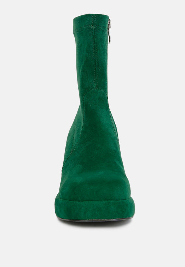 Pin Up Girl Two-Cubes Suede Platform Ankle Boots | Green Or Black | London Rag