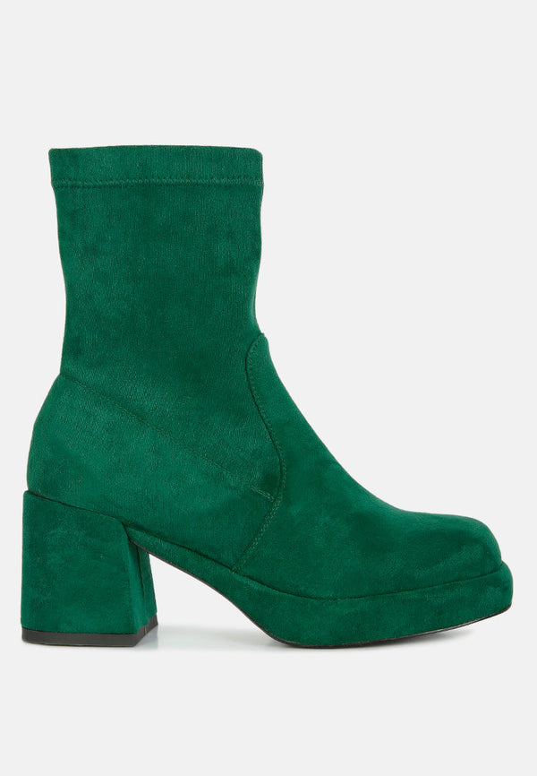 pin up girl Two-Cubes Suede Platform Ankle Boots | Green or Black | London Rag