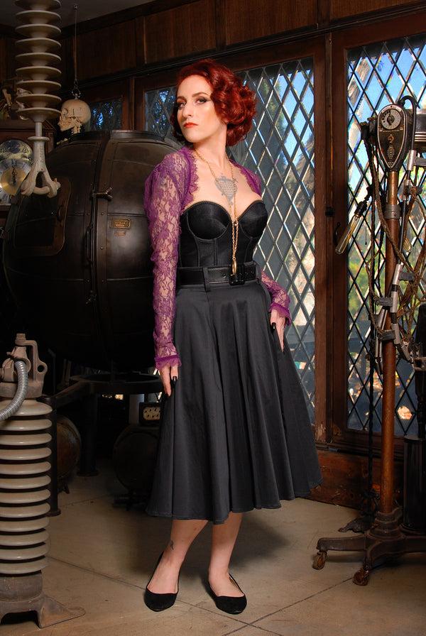 Pin Up Girl Vintage Silhouette Backless Satin Longline Bra In Black | Pinup Girl Clothing