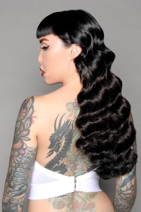 Pin Up Girl Vintage Silhouette Backless Satin Longline Bra In White | Pinup Girl Clothing