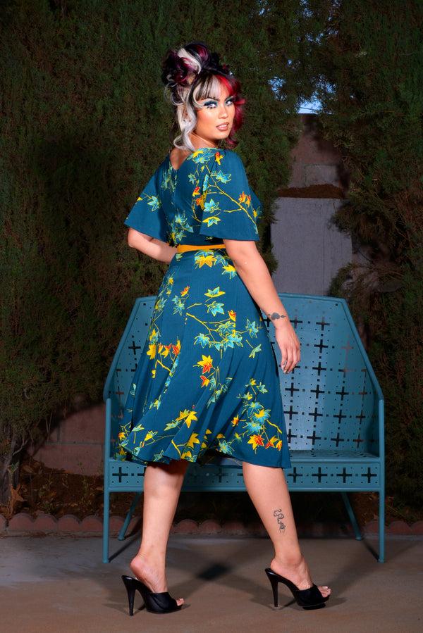 Pin Up Girl Viva Dress In Falling Leaves Crepe | Laura Byrnes Designs