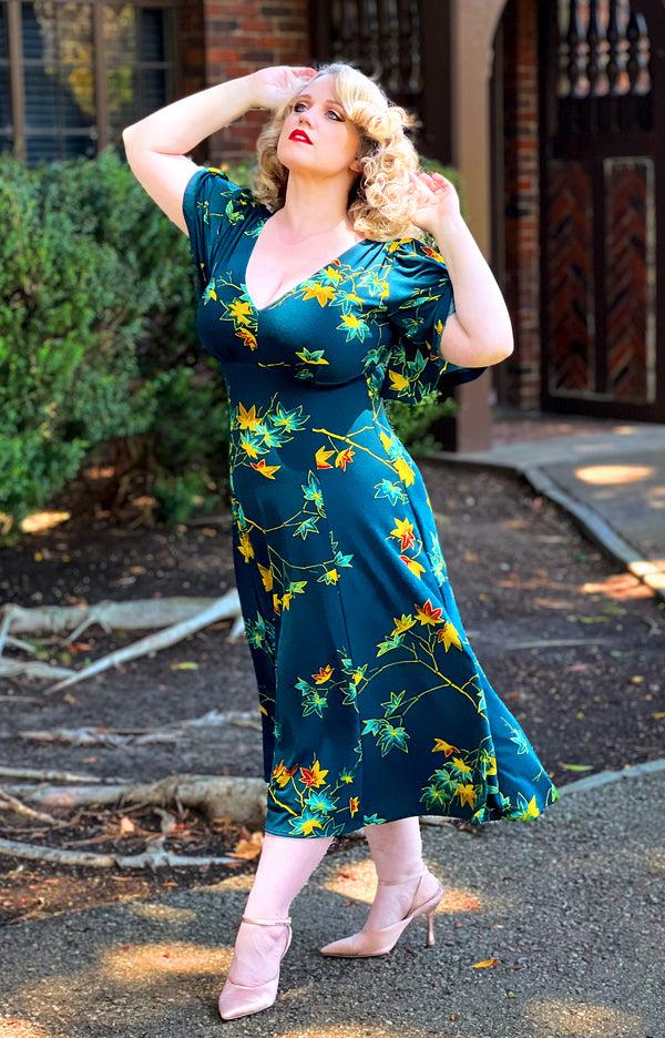 Pin Up Girl Viva Dress In Falling Leaves Crepe | Laura Byrnes Designs