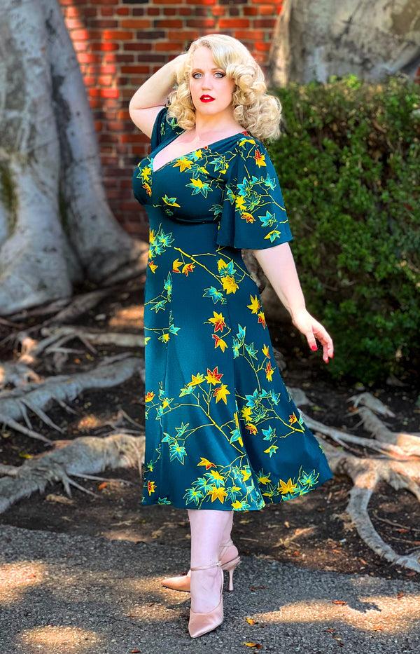Pin Up Girl Viva Dress In Falling Leaves Crepe | Laura Byrnes Designs