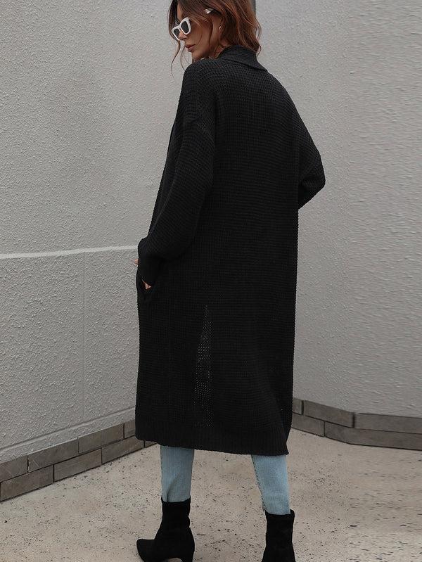 Pin Up Girl Waffle Knit Open Front Duster Cardigan With Pockets In Black Red Cream Sienna Or Lavender