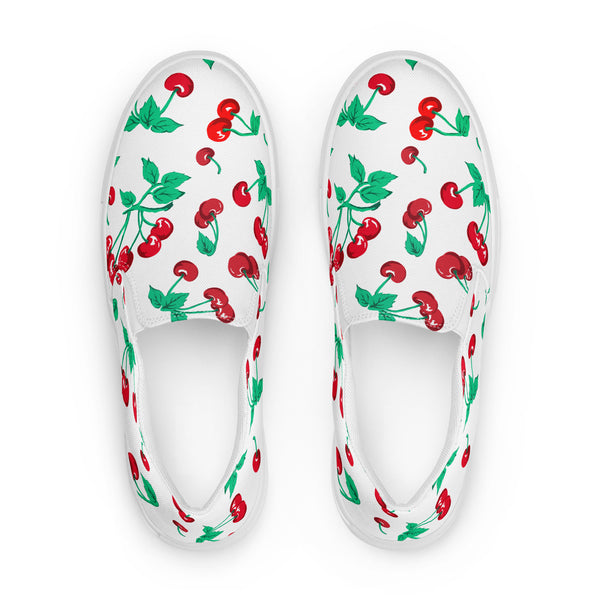 Pin Up Girl White Chocolate Cherry Print Women’s Canvas Slip-On Deck Shoes | Pinup Couture Relaxed