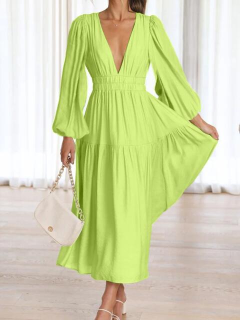 pin up girl Willow Plunge Neck Summer Maxi Dress with Tiered Skirt | 7 Colors