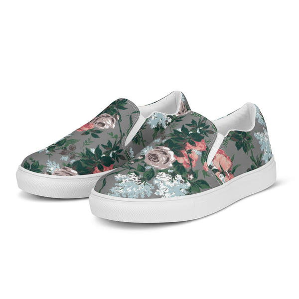 Pin Up Girl Women’s Canvas Slip-On Deck Shoe In J'Adore Paris Bella Roses Floral